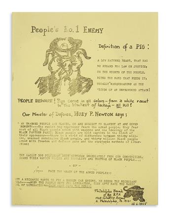 (BLACK PANTHERS.) Pair of handbills from the Philadelphia branch of the Black Panther Party.